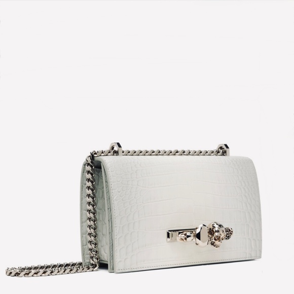 Alexander Mcqueen Ivory Grey Croc Embossed Shoulder Bag New With Tags - Picture 9 of 16